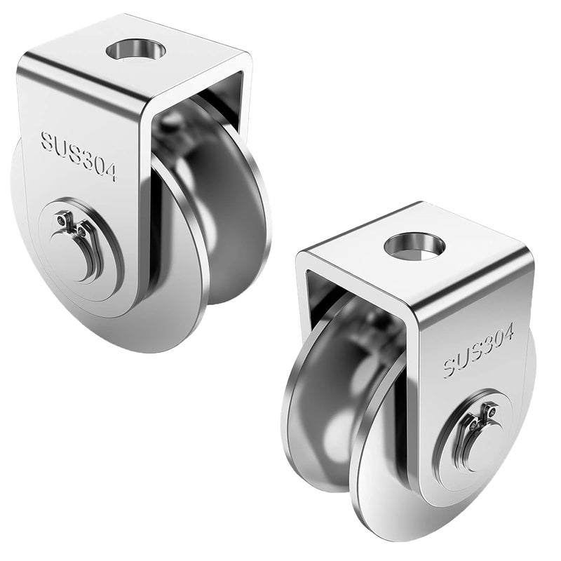 V-chen 2 Pack 2 Inch Pulley Block U Grooved Wheel Pulley, 304 Stainless Steel Pulley Roller, Heavy Duty Caster Wheels Sliding Gate Rollers for Material Handling and Moving Lifting Loading 880lb/400 Kg - Image 1